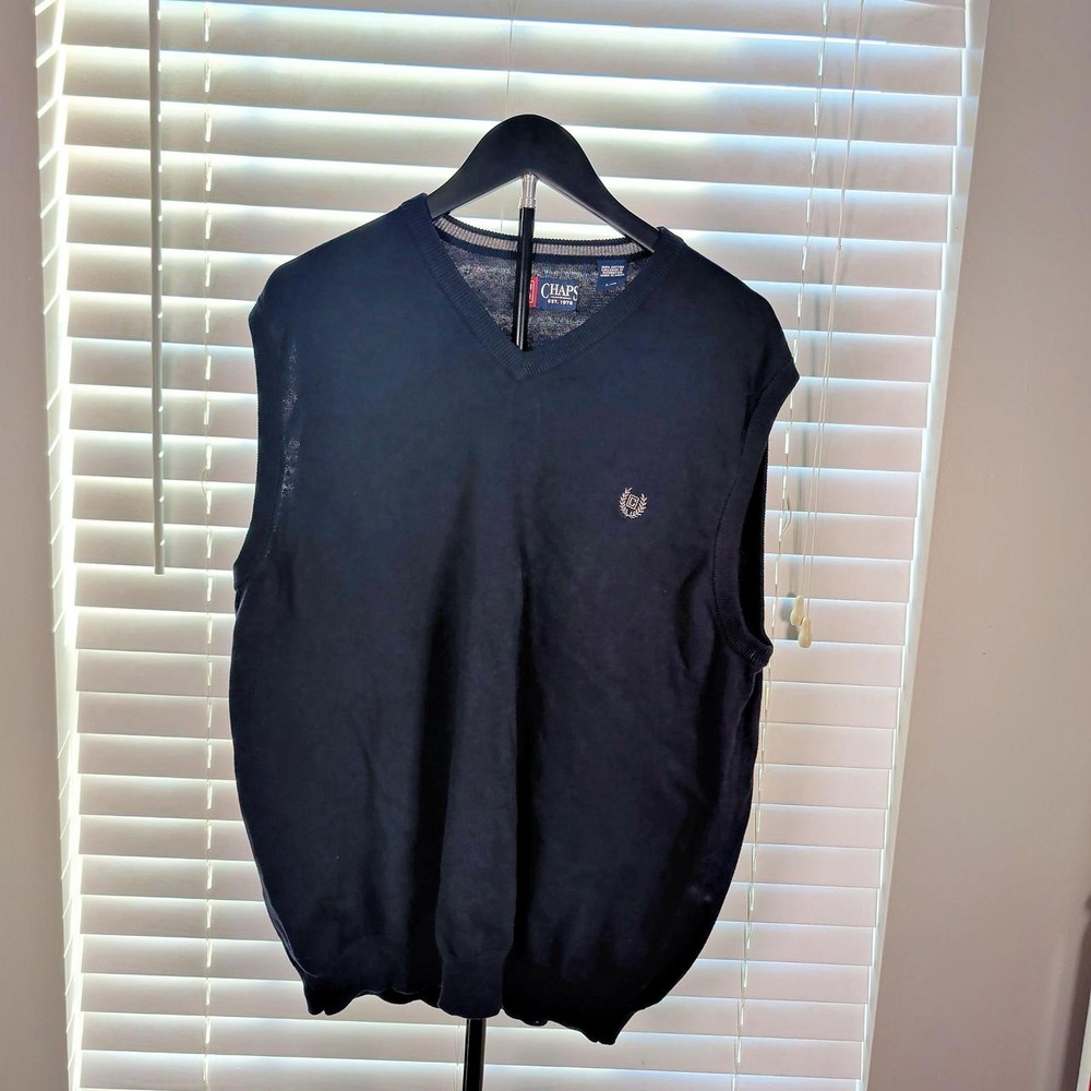 Chaps Est 1978 Navy Blue V Neck Sweater Vest Men's Large 100% Cotton